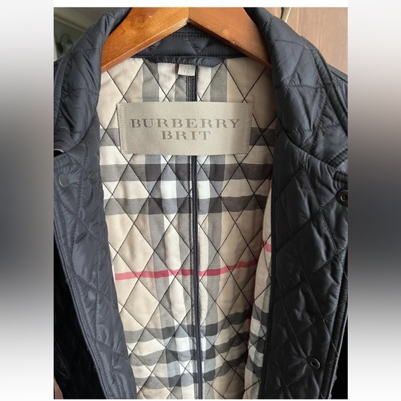 BURBERRY leather trim diamond Quilted Jacket coat navy blazer XL - Picture 4 of 10